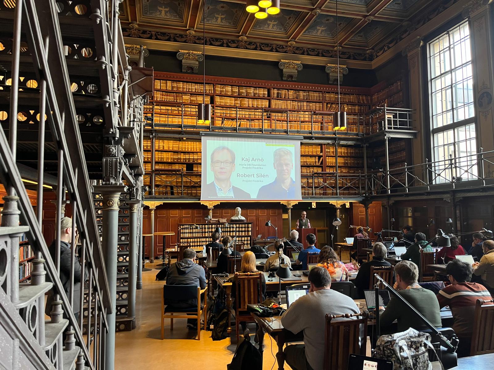 Kaj Arnö and Robert Silén presenting at AI Sauna at Finland's National Archive